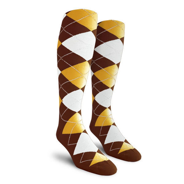 Golf Knickers: Men's Over-The-Calf Argyle Socks - Brown/Gold/White
