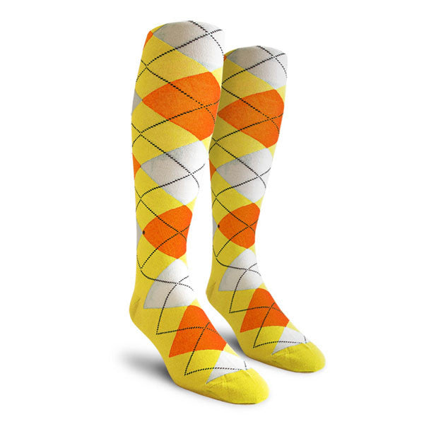Golf Knickers: Ladies Over-The-Calf Argyle Socks - Yellow/Orange/White