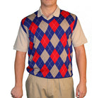 Golf Knickers: Men's Argyle Sweater Vest - Royal/Taupe/Red Clothing