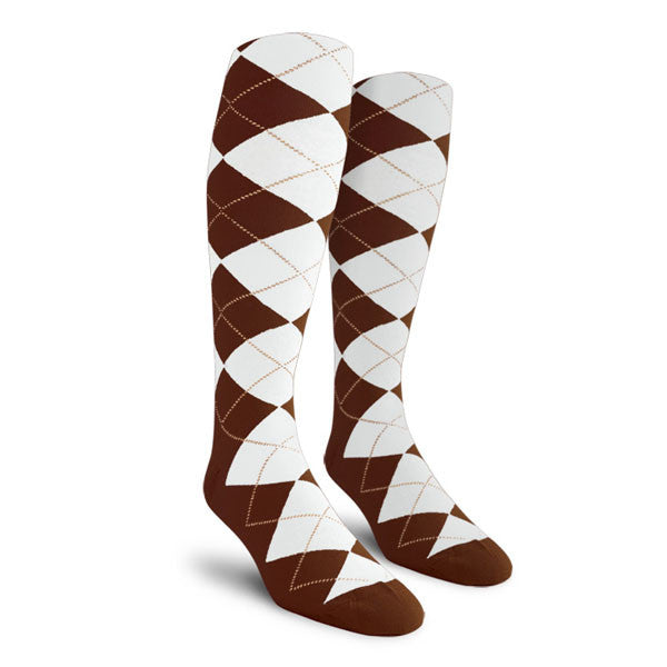 Golf Knickers: Ladies Over-The-Calf Argyle Socks - Brown/White