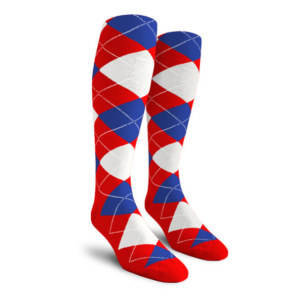Golf Knickers: Men's Over-The-Calf Argyle Socks - Red/White/Royal