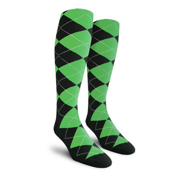 Golf Knickers: Ladies Over-The-Calf Argyle Socks - Black/Lime
