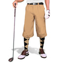 Golf Knickers: Mens 'Par 4' Cotton/Ramie Golf Knickers - Khaki Clothing