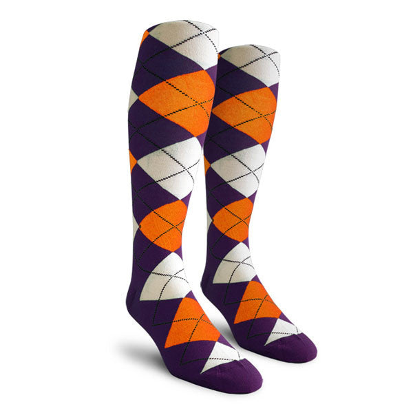 Golf Knickers: Ladies Over-The-Calf Argyle Socks - Purple/Orange/White