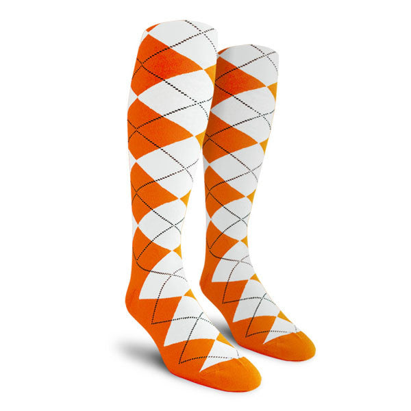 Golf Knickers: Ladies Over-The-Calf Argyle Socks - Orange/White