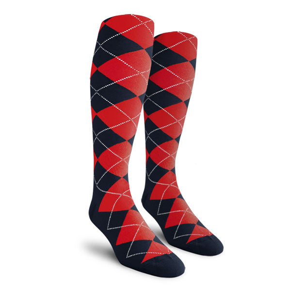 Golf Knickers: Ladies Over-The-Calf Argyle Socks - Navy/Red
