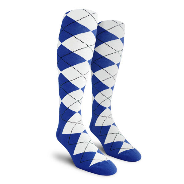 Golf Knickers: Ladies Over-The-Calf Argyle Socks - Royal/White