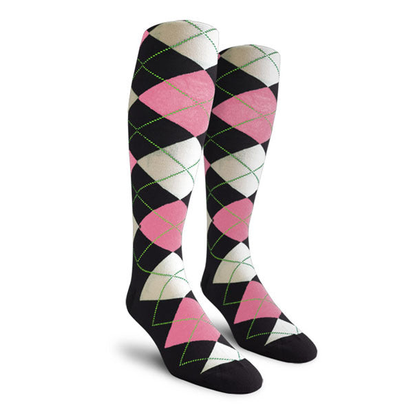 Golf Knickers: Men's Over-The-Calf Argyle Socks - Black/Pink/White
