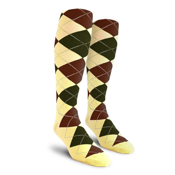 Golf Knickers: Men's Over-The-Calf Argyle Socks - Butter/Olive/Brown