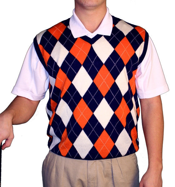 Navy/Orange/White Argyle Sweater Vest