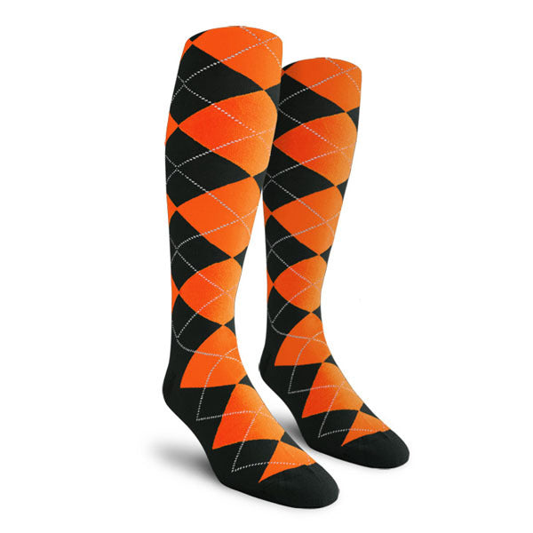 Over Calf Argyle Socks Black Orange