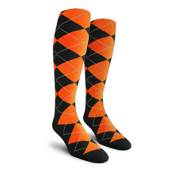 Golf Knickers: Men's Over-The-Calf Argyle Socks - Black/Orange