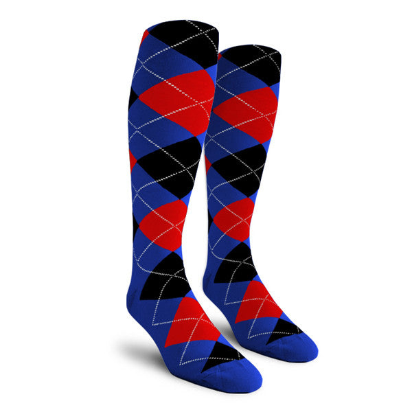 Golf Knickers: Ladies Over-The-Calf Argyle Socks - Royal/Red/Black