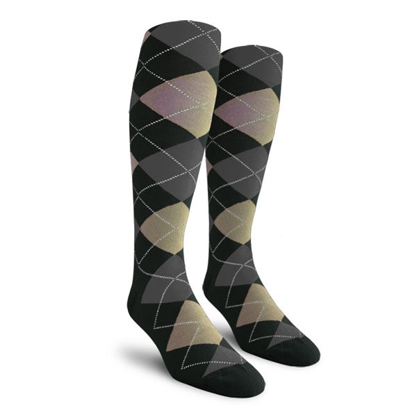 Golf Knickers: Men's Over-The-Calf Argyle Socks - Black/Taupe/Charcoal