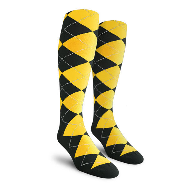 Over Calf Argyle Socks Black Yellow