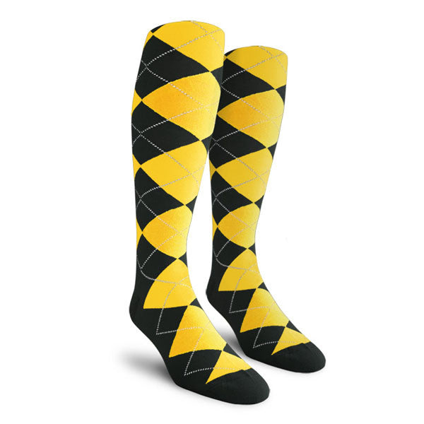 Golf Knickers: Ladies Over-The-Calf Argyle Socks - Black/Yellow