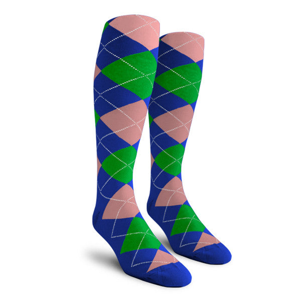 Golf Knickers: Ladies Over-The-Calf Argyle Socks - Royal/Lime/Pink