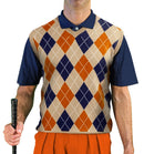 Golf Knickers: Men's Argyle Sweater Vest - Khaki/Orange/Navy Clothing