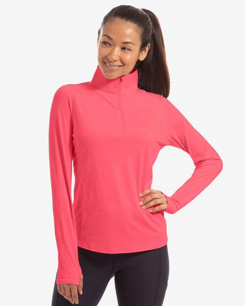 BloqUV: Women's UPF 50 Relaxed Mock Zip Top (3002) - Watermelon