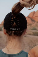VimHue: Women's Sun Goddess UPF 50+ Ponytail Cap - Black Hats