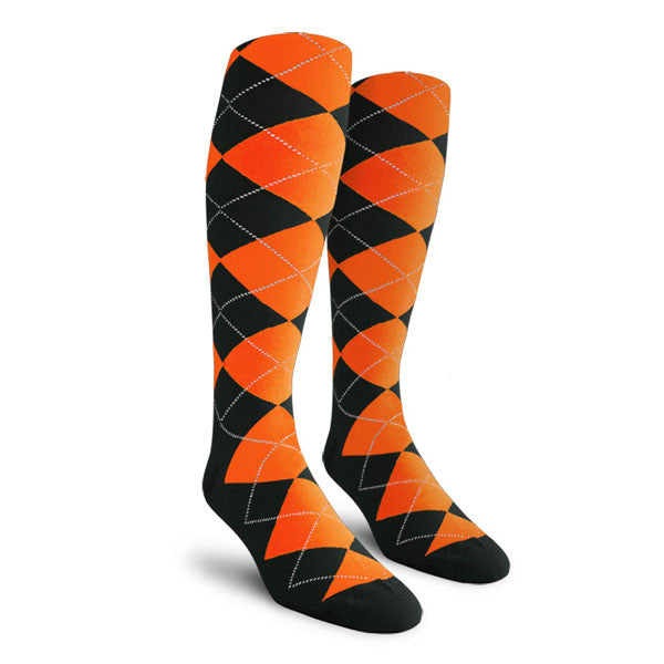 Golf Knickers: Ladies Over-The-Calf Argyle Socks - Black/Orange