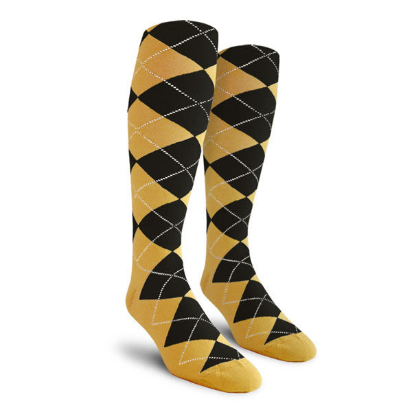 Golf Knickers: Ladies Over-The-Calf Argyle Socks - Gold/Black