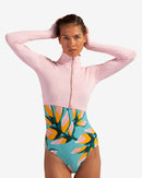 BloqUV: Women's UPF 50 Full Zip Crop Top (4010) - Tickle Me Pink Clothing