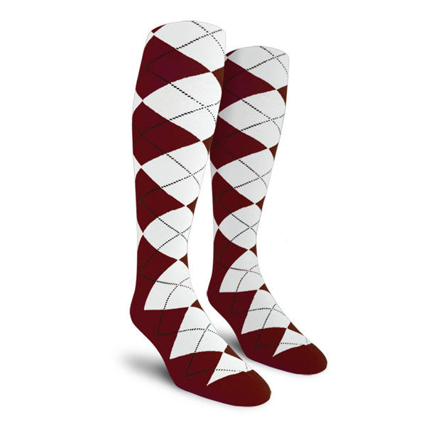 Golf Knickers: Ladies Over-The-Calf Argyle Socks - Maroon/White