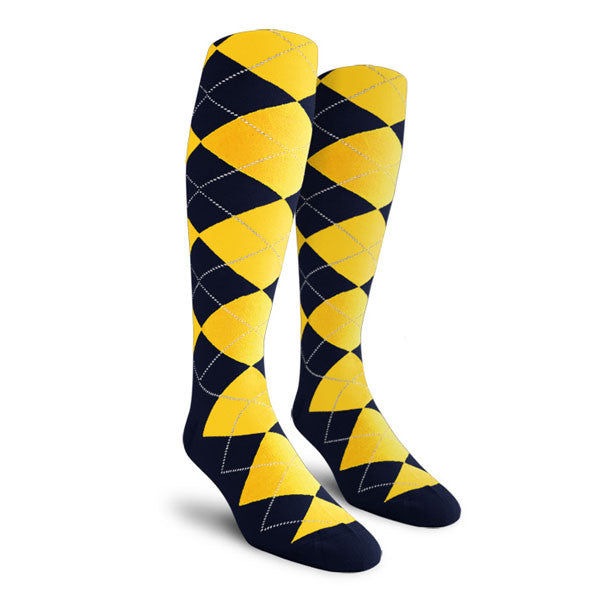 Golf Knickers: Ladies Over-The-Calf Argyle Socks - Navy/Yellow