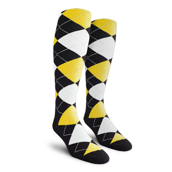 Golf Knickers: Ladies Over-The-Calf Argyle Socks - Black/Yellow/White
