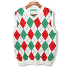 Golf Knickers: Men's Argyle Sweater Vest - White/Lime/Red Clothing