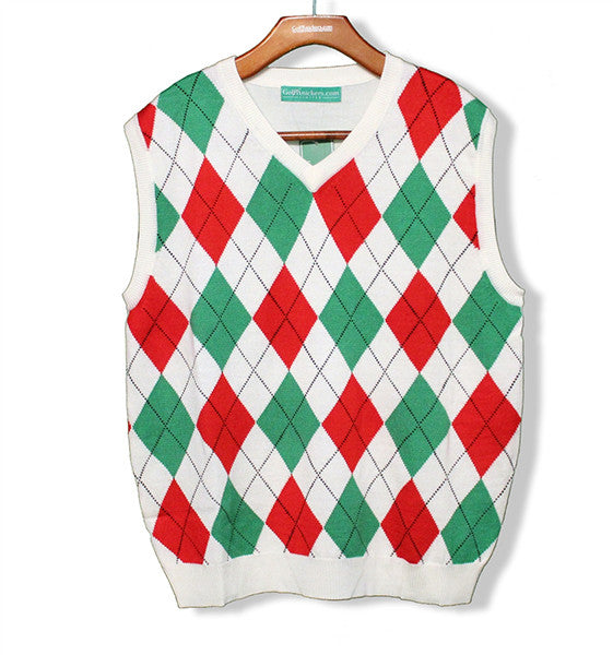 White/Lime/Red Argyle Sweater Vest