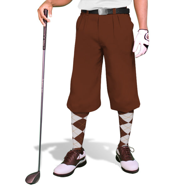 Golf Knickers: Mens 'Par 4' Cotton/Ramie Golf Knickers - Brown