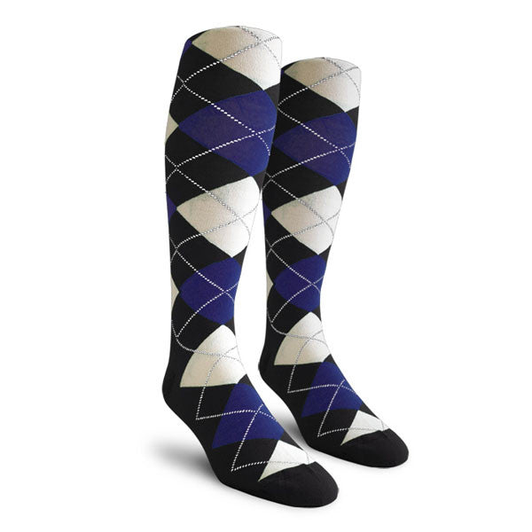 Golf Knickers: Ladies Over-The-Calf Argyle Socks - Black/Royal/White