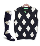 Golf Knickers: Men's Argyle Sweater Vest & Socks Signature Series - Navy / White Clothing