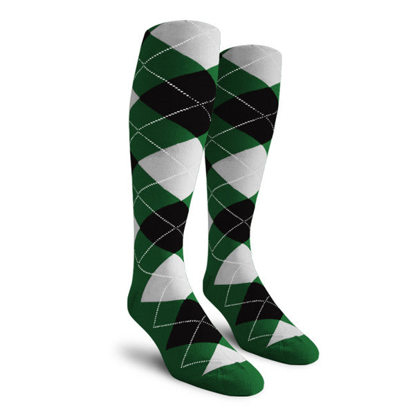 Golf Knickers: Ladies Over-The-Calf Argyle Socks - Dark Green/Black/White