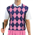 Golf Knickers: Men's Argyle Sweater Vest - Navy/Pink Clothing