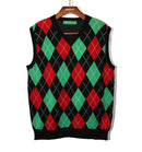 Golf Knickers: Men's Argyle Sweater Vest - Black/Red/Lime Clothing
