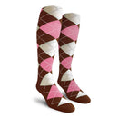 Golf Knickers: Men's Over-The-Calf Argyle Socks - Brown/Pink/White Socks