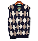 Golf Knickers: Men's Argyle Sweater Vest - Navy/Taupe/White Clothing