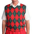 Golf Knickers: Men's Argyle Sweater Vest - Dark Green/Red Clothing