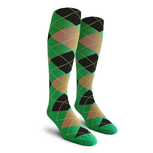 Golf Knickers: Ladies Over-The-Calf Argyle Socks - Lime/Khaki/Black