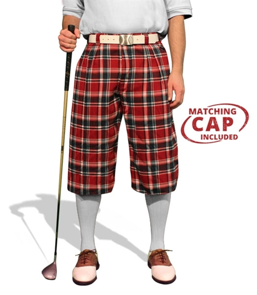 red, maroon, pink plaid golf knickers
