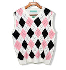 Golf Knickers: Men's Argyle Sweater Vest - White/Pink/Black Clothing