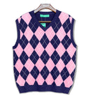 Golf Knickers: Men's Argyle Sweater Vest - Navy/Pink Clothing