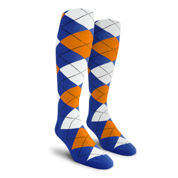Golf Knickers: Men's Over-The-Calf Argyle Socks - Royal/White/Orange