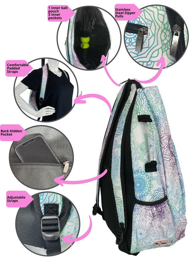 Taboo Fashions: Ladies Premium Tennis Backpack - Mandala Dreams