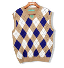 Golf Knickers: Men's Argyle Sweater Vest - Khaki/Royal/White Clothing