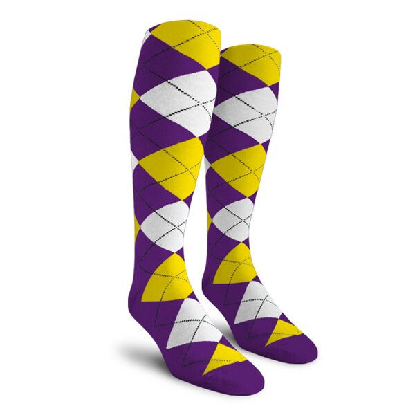 Golf Knickers: Ladies Over-The-Calf Argyle Socks - Purple/Yellow/White