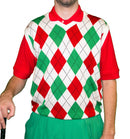 Golf Knickers: Men's Argyle Sweater Vest - White/Lime/Red Clothing